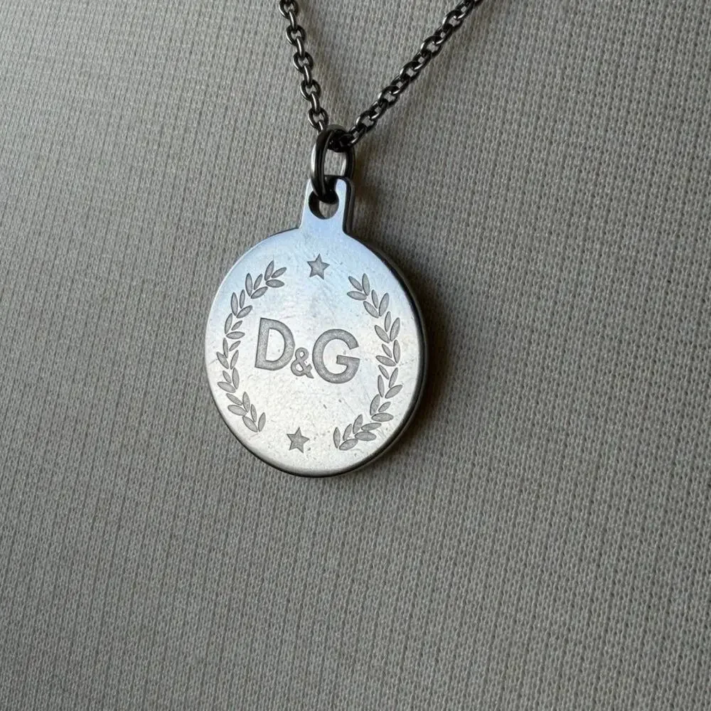 D&G Dolce & Gabbana Silver Logo Medallion Pendant Necklace